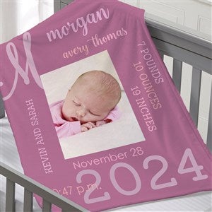 Modern All About Baby Girl Personalized 30x40 Plush Fleece Photo Baby Blanket - 29776-P