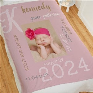 Modern All About Baby Girl Personalized 60x80 Plush Fleece Photo Blanket - 29776-L
