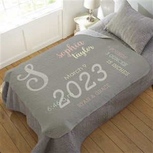 Modern All About Baby Girl Personalized 50x60 Quilted Baby Blanket - 29780-Q