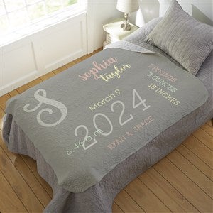 Modern All About Baby Girl Personalized 50x60 Quilted Baby Blanket - 29780-Q