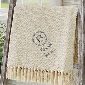 Laurel Monogram Embroidered Afghan - 29791