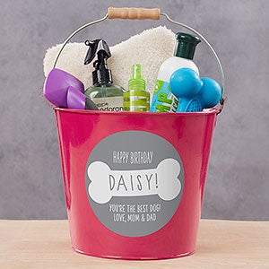 Dogs Birthday Personalized Dog Treat Large Bucket - Pink - 29806-PL
