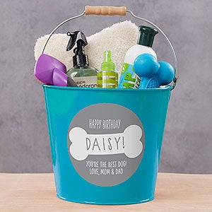 Dogs Birthday Personalized Dog Treat Large Bucket - Turquoise - 29806-TL