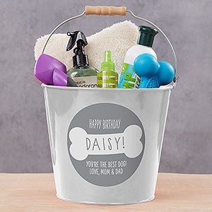 Dogs Birthday Personalized Dog Treat Large Bucket - White - 29806-WL