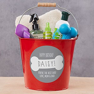 Dogs Birthday Personalized Dog Treat Large Bucket - Red - 29806-RL