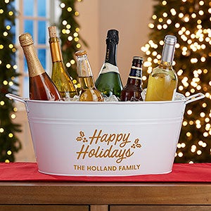 Happy Holidays Personalized Beverage Tub-White - 29908-HH