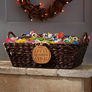 Halloween Candy Basket with Personalized Wood Pumpkin - 29916