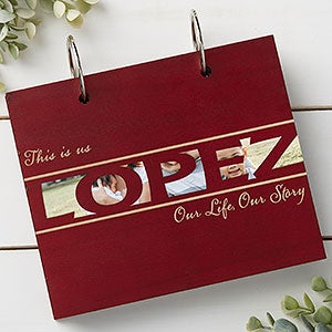 Family Name Personalized Red Poplar Wood Photo Album - 30046-R