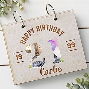 Modern Birthday Personalized Wood Photo Album - Whitewash - 30049-W