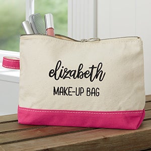 Scripty Style Embroidered Canvas Pink Makeup Bag - 30077-P