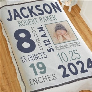Boy Photo Personalized Birth Stats 56x60 Woven Throw Baby Blanket - 30078-A