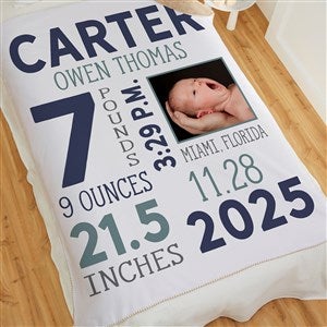 Boy Photo Personalized Birth Stats 50x60 Sherpa Baby Blanket - 30078-S