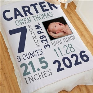 Boy Photo Personalized Birth Stats 60x80 Sherpa Baby Blanket - 30078-SL