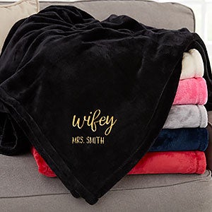 Wifey & Hubby  Personalized 50x60 Black Fleece Blanket - 30080-SB