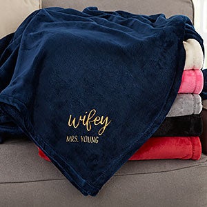 Wifey & Hubby Personalized 50x60 Navy Fleece Blanket - 30080-SN