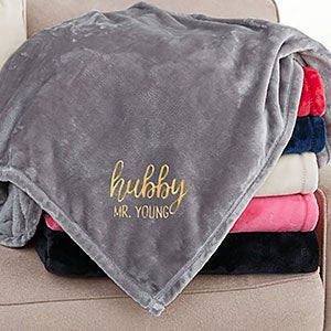 Wifey & Hubby Personalized 60x80 Grey Fleece Blanket - 30080-LG
