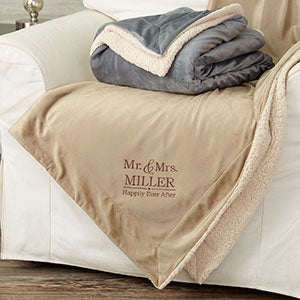 Wedding Couple Embroidered 50x60 Tan Sherpa Blanket - 30081-TS