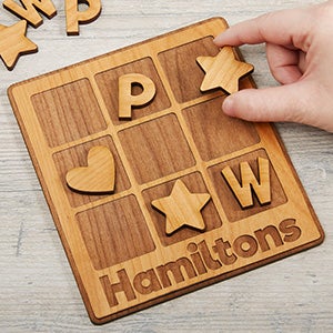 Personalized Family Wooden Tic Tac Toe Game - Natural - 30100-N