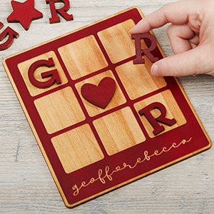 Personalized Romantic Red Stain Wood Tic Tac Toe - 30102-R