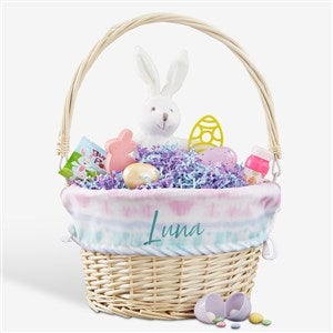 Pastel Tie Dye Personalized Natural Easter Basket with Folding Handle - 30244