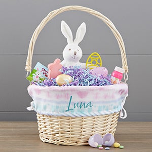 Pastel Tie Dye Personalized Natural Wicker Easter Basket  - 30244