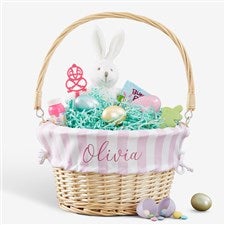 Delicate Stripes Personalized Natural Easter Basket with Folding Handle - 30245