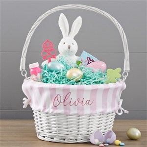 Delicate Stripes Personalized Easter White Basket With Drop-Down Handle - 30245-W