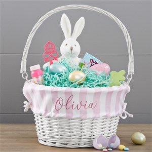 Delicate Stripes Personalized White Wicker Easter Basket - 30245-W