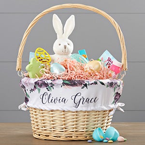 Colorful Floral Personalized Natural Wicker Easter Basket - 30249