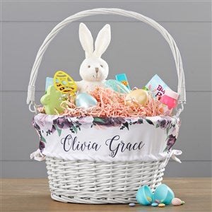 Colorful Floral Personalized White Wicker Easter Basket - 30249-W