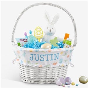Easter Pattern Personalized White Wicker Easter Basket - 30251-W