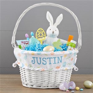 Easter Pattern Personalized White Wicker Easter Basket - 30251-W