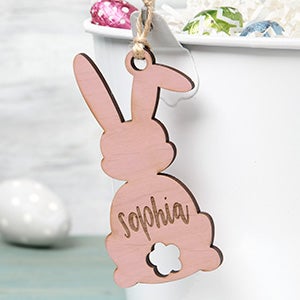 Easter Bunny Personalized Pink Stain Wood Easter Basket Tag - 30253-P