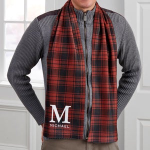 Christmas Plaid Personalized Mens Fleece Scarf - 30274