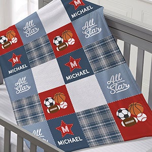 All-Star Sports Baby Personalized 30x40 Plush Fleece Blanket - 30425-SF