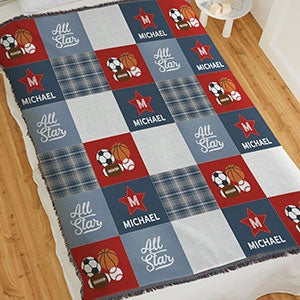 All-Star Sports Baby Personalized 56x60 Woven Throw  Blanket - 30425-A