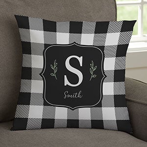 Black & White Buffalo Check Personalized 14-inch Velvet Throw Pillow - 30476-SV