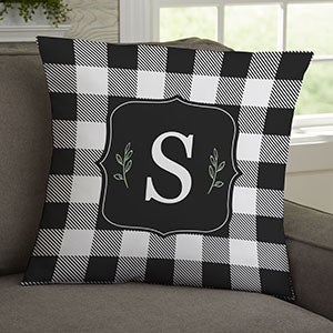 Black & White Buffalo Check Personalized 18-inch Velvet Throw Pillow - 30476-LV