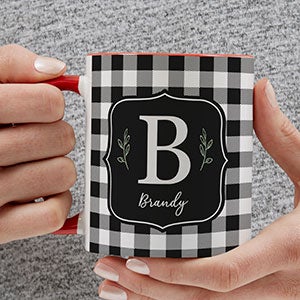 Black & White Buffalo Check Personalized Coffee Mug 11 oz Red - 30488-R