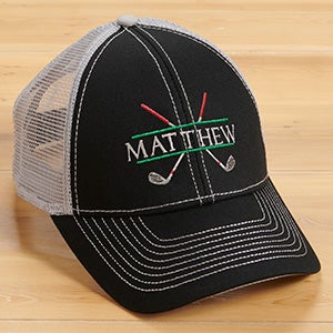 Crossed Clubs Embroidered Black-Grey Trucker Hat - 30494-B