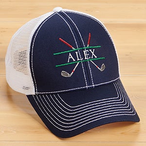 Crossed Clubs Embroidered Navy/White Trucker Hat - 30494-N