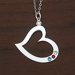 Birthstone Heart Personalized Necklace - 3 Stones - 30533D-3