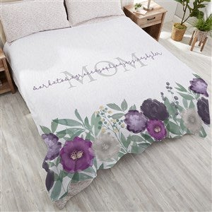 Floral Love For Mom Personalized 90x90 Plush Queen Fleece Blanket - 30593-QU