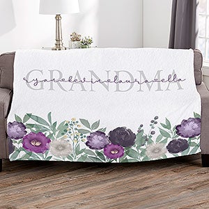 Floral Love For Grandma Personalized 60x80 Plush Fleece Blanket - 30595-L