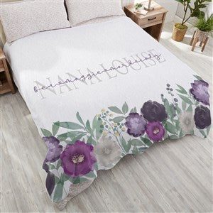 Floral Love For Grandma Personalized 90x90 Plush Fleece Blanket - 30595-QU