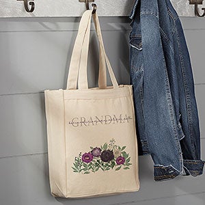 Floral Love For Grandma Personalized 14x10 Canvas Tote Bag - 30609-S
