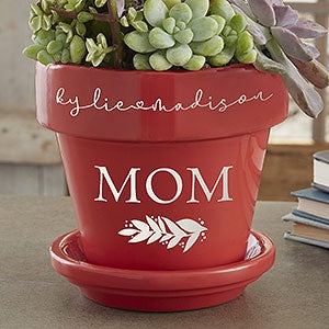 Floral Love For Mom Personalized Red Flower Pot - 30616-R