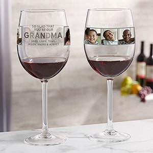 So Glad Youre Our Grandma Personalized Photo Red Wine Glass - 30620-R