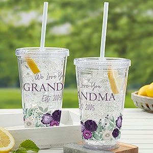 Floral Love For Grandma Personalized 17 oz. Acrylic Insulated Tumbler - 30644