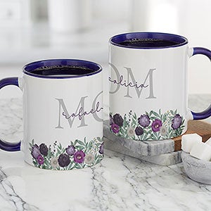 Floral Love For Mom Personalized Coffee Mug 11 oz Blue - 30645-BL